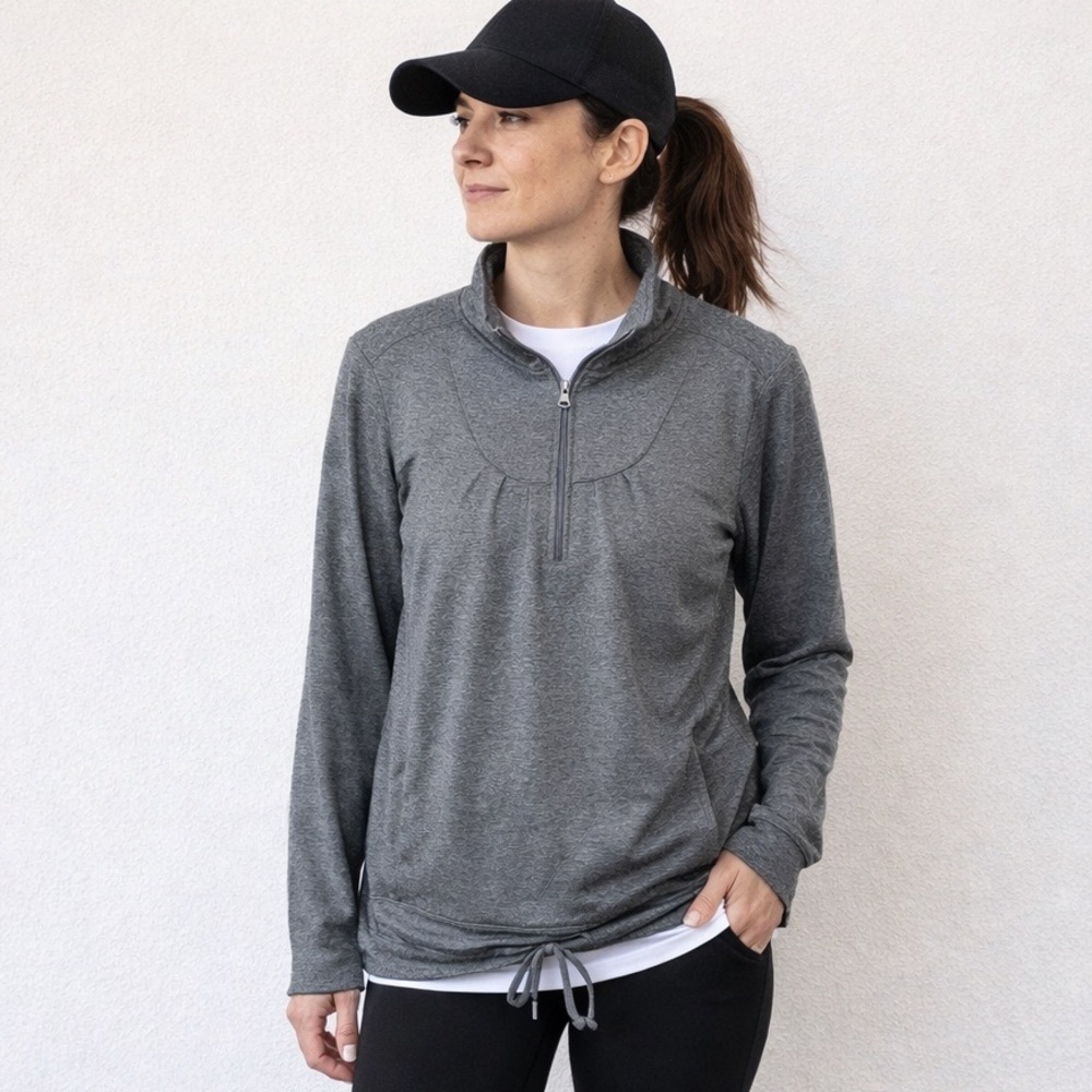 REI Zip Front Gathered Yoke Drawstring Pullover Gray Large Gorpcore Hiking